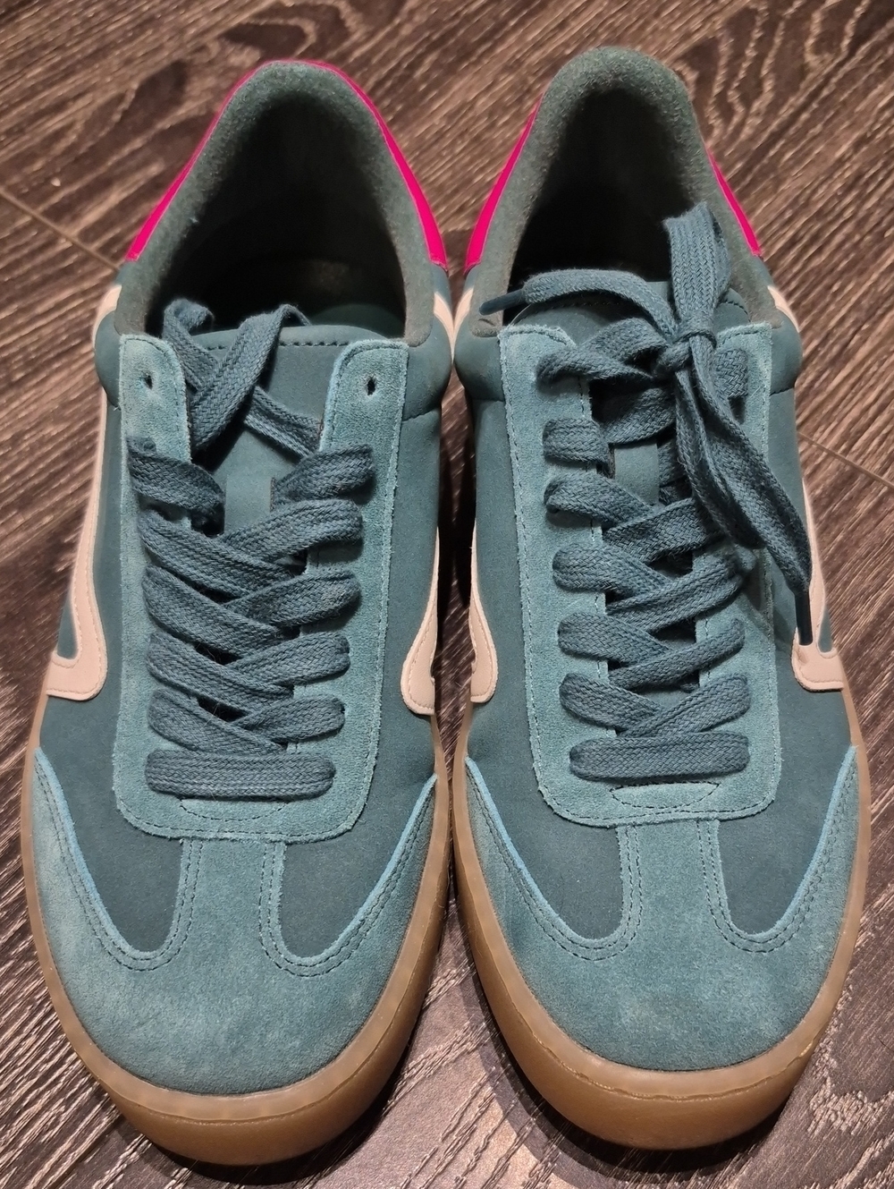 Steve Madden Teal Suede Low-Top Sneakers with Hot Pink Heel